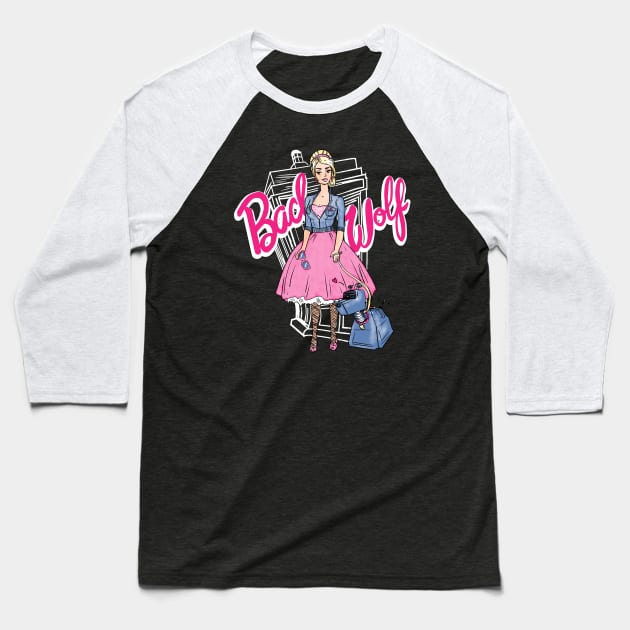 Bad Wolf Barbie Baseball T-Shirt by Scribble Creatures